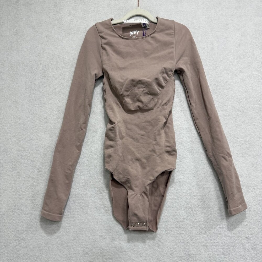 Yitty Bodysuit Womens XS/S Brown Long Sleeve Snap Closure Stretch Nylon Spandex